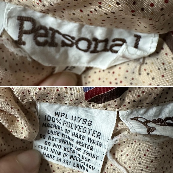 Vintage 80s Personal Beige Geometric Pattern Blouse Long Sleeves Women’s Size 12 - Picture 15 of 16